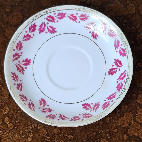 Ucagco China Vintage Tea Cup Saucer Set Pink Foliage Leaf Design Occupied Japan - Picture 8 of 11